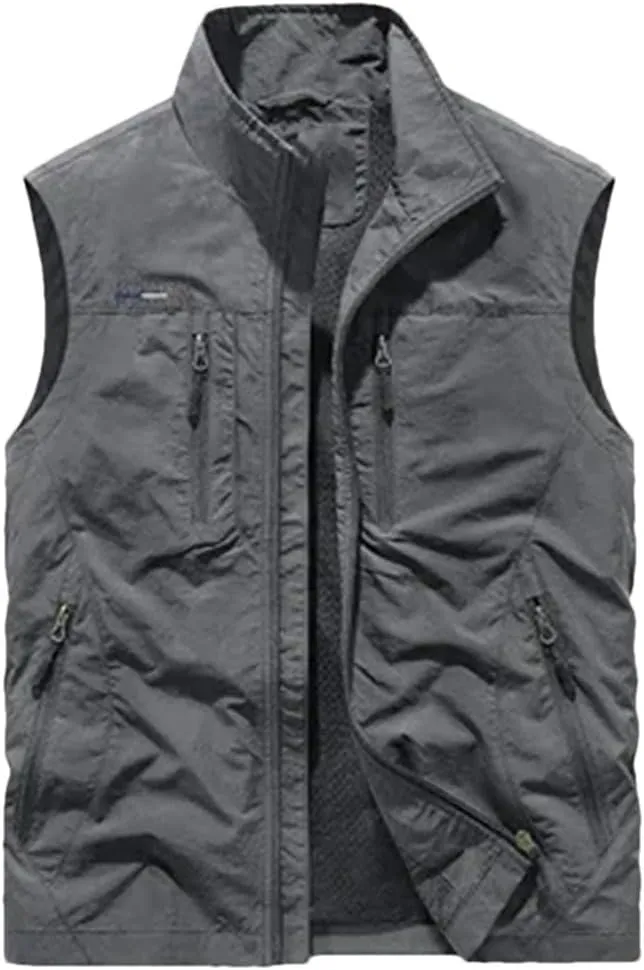 Men Fishing Waistcoats Outdoor Journalist Photography Camping Vest Multi-Pocket Breathable Sleeveless Jacket
