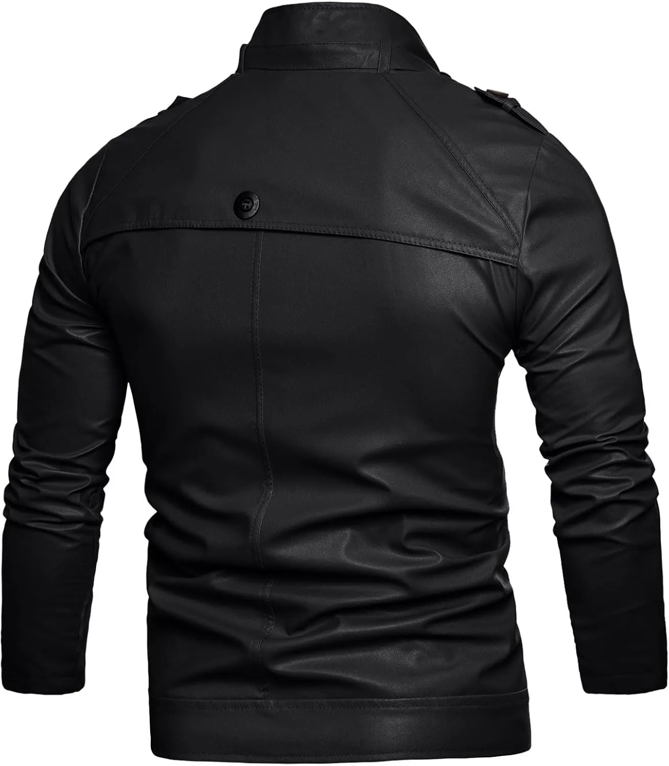 Men PU Leather Biker Jacket Vintage Stand Collar Motorcycle Jackets Long Sleeve Full Zip Up Slim Fit Cool Coat Jacket
