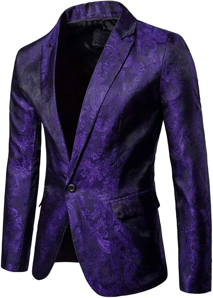 Men's 2 Pieces Jacquard Wedding Suits Classic Slim Fit One Button Blazer Jackets and Pants Wedding Dinner Party Prom