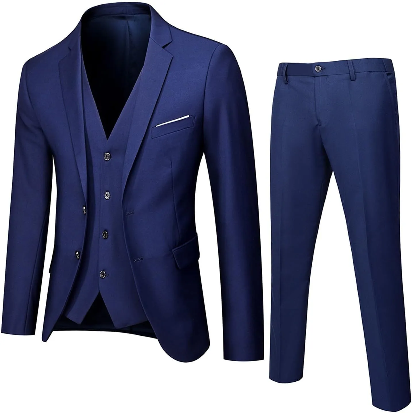 Mens 3 Piece Tuxedo Slim Fit Suit Sets One Button Blazer Jackets Lapel Vest Pant Dress Tux for Business Wedding Prom