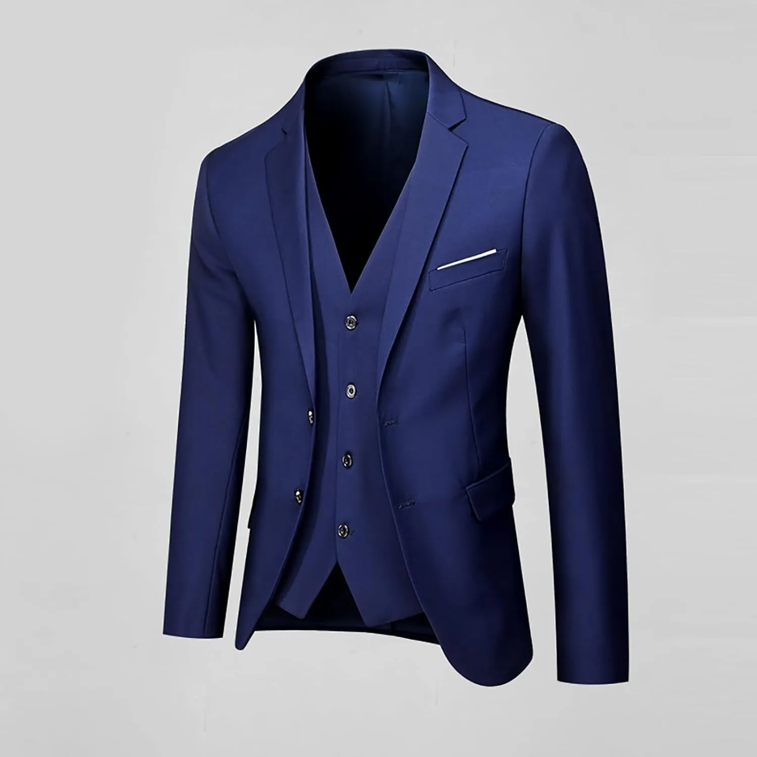Mens 3 Piece Tuxedo Slim Fit Suit Sets One Button Blazer Jackets Lapel Vest Pant Dress Tux for Business Wedding Prom