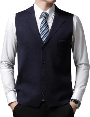 Men's Button Down Cardigan Vest Casual Knitted Slim Fit Vests Sweater Cable Knit Sleeveless Waistcoats