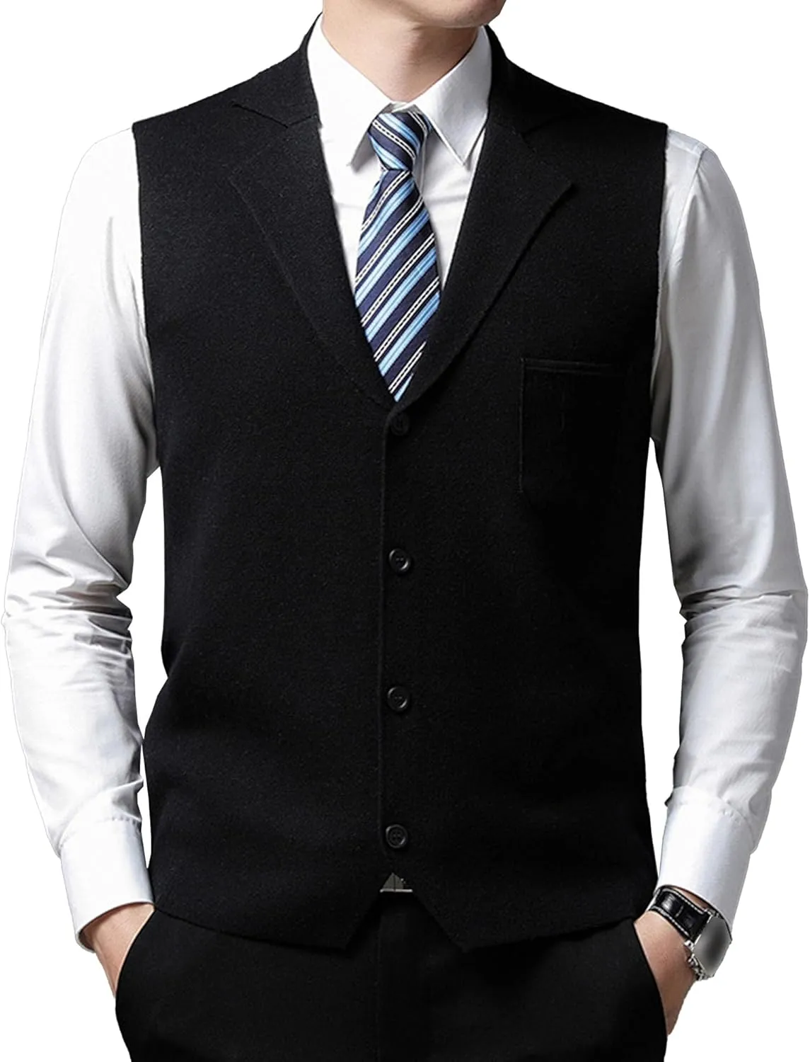 Men's Button Down Cardigan Vest Casual Knitted Slim Fit Vests Sweater Cable Knit Sleeveless Waistcoats