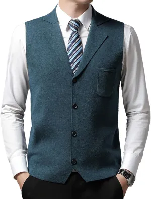 Men's Button Down Cardigan Vest Casual Knitted Slim Fit Vests Sweater Cable Knit Sleeveless Waistcoats