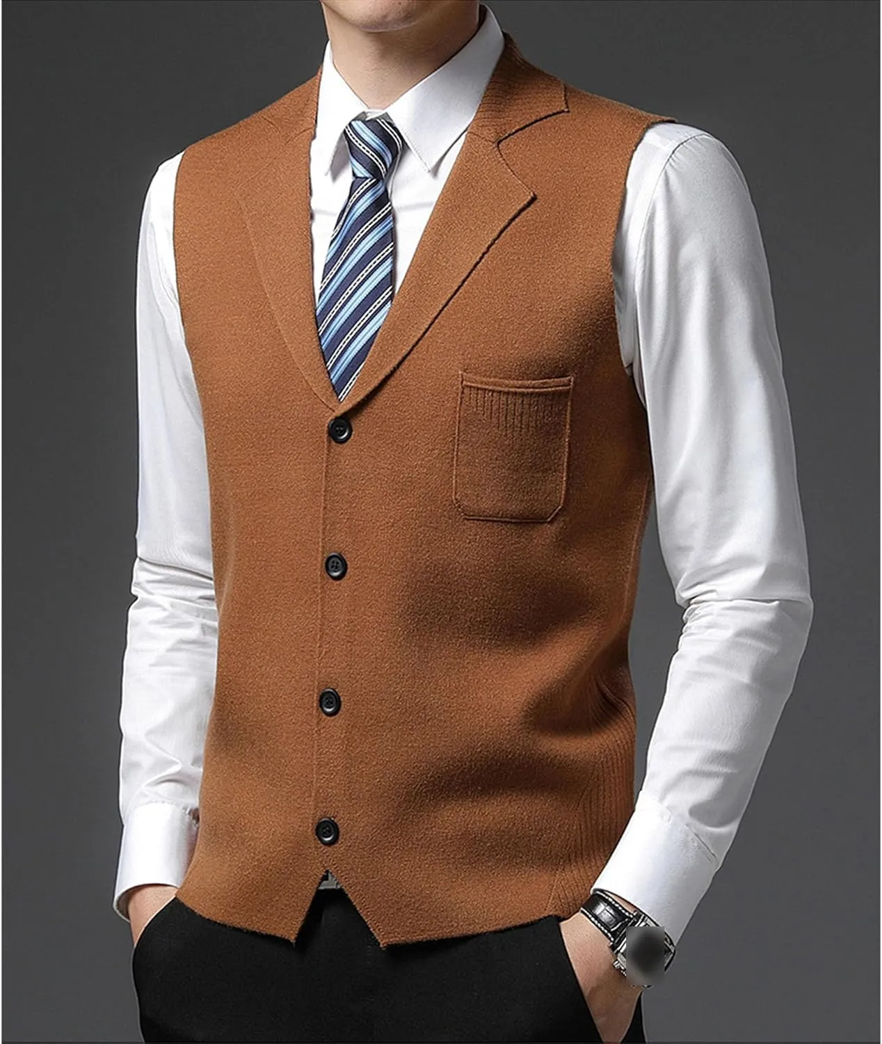 Men's Button Down Cardigan Vest Casual Knitted Slim Fit Vests Sweater Cable Knit Sleeveless Waistcoats