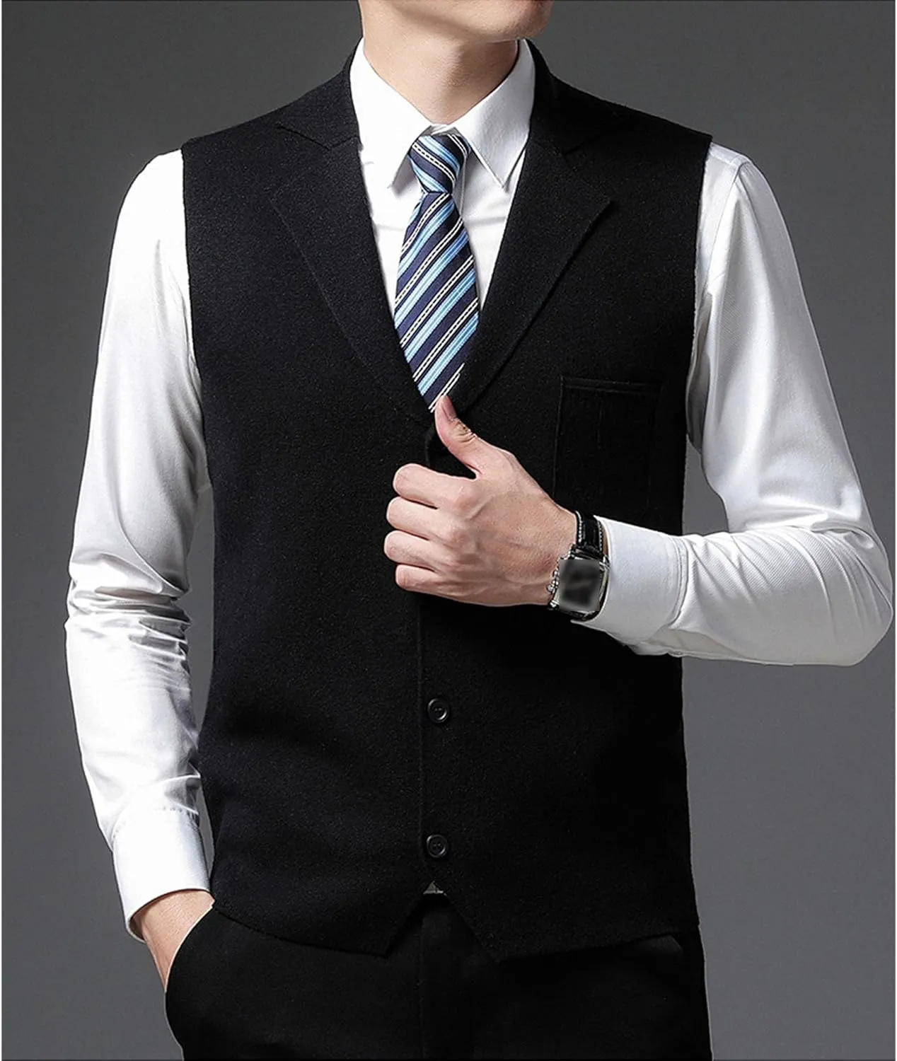 Men's Button Down Cardigan Vest Casual Knitted Slim Fit Vests Sweater Cable Knit Sleeveless Waistcoats