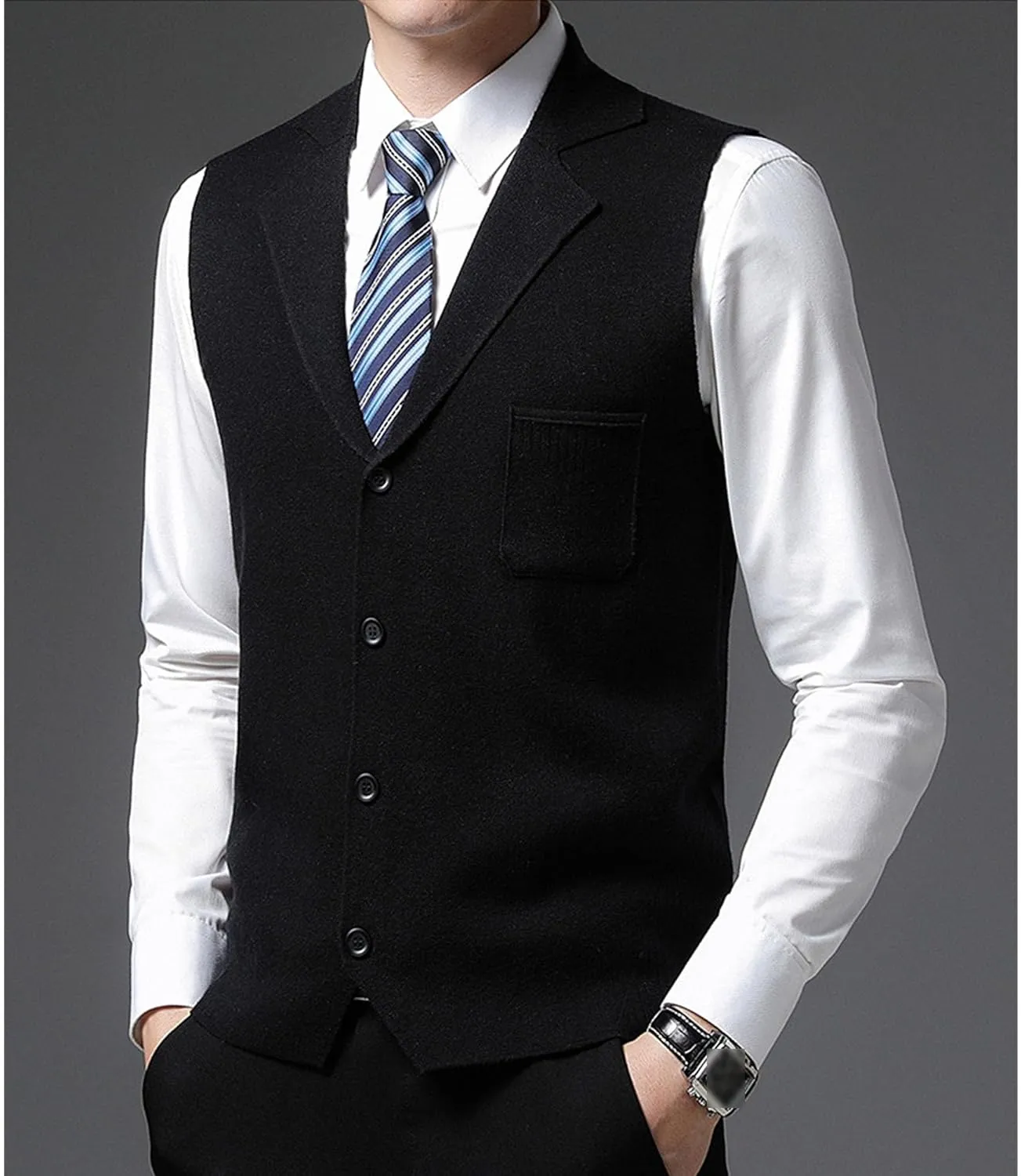 Men's Button Down Cardigan Vest Casual Knitted Slim Fit Vests Sweater Cable Knit Sleeveless Waistcoats