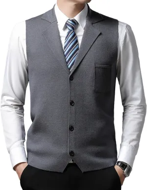 Men's Button Down Cardigan Vest Casual Knitted Slim Fit Vests Sweater Cable Knit Sleeveless Waistcoats