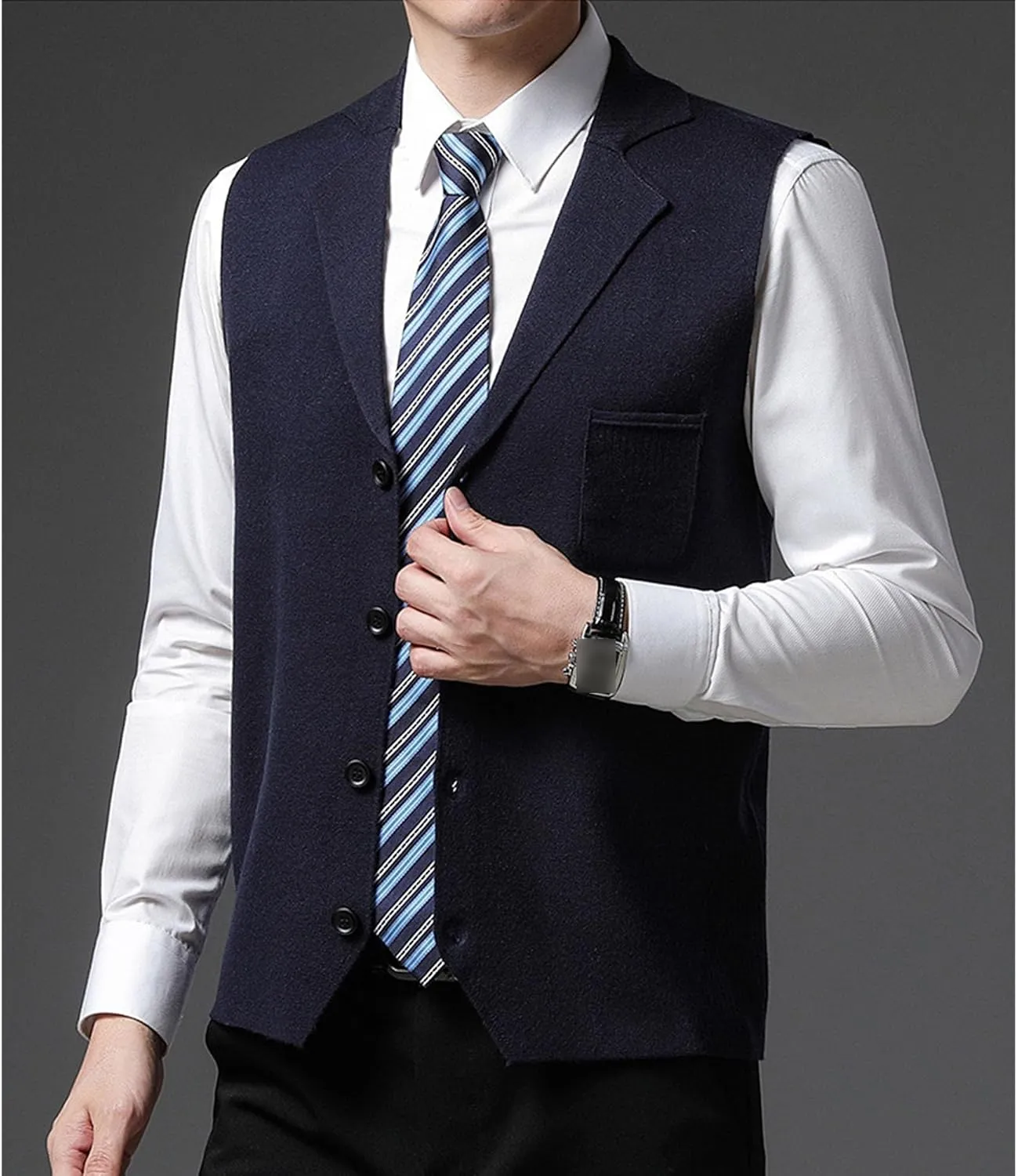 Men's Button Down Cardigan Vest Casual Knitted Slim Fit Vests Sweater Cable Knit Sleeveless Waistcoats