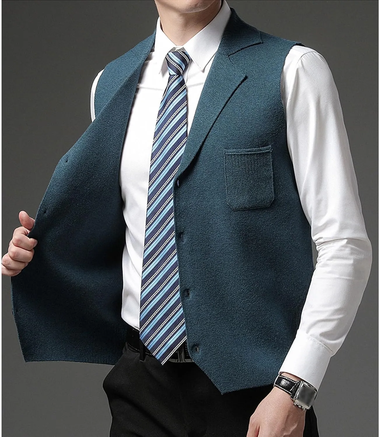 Men's Button Down Cardigan Vest Casual Knitted Slim Fit Vests Sweater Cable Knit Sleeveless Waistcoats
