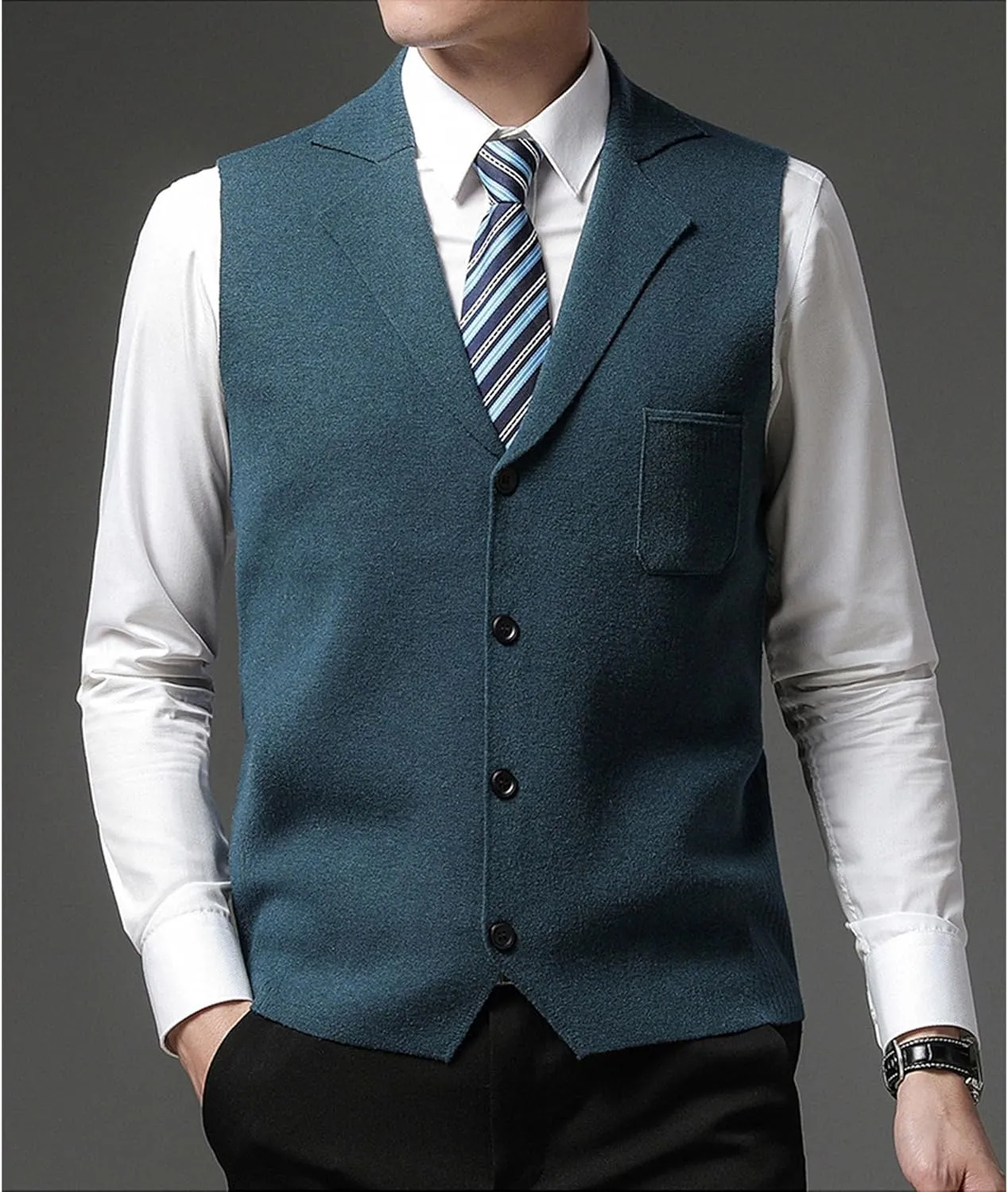 Men's Button Down Cardigan Vest Casual Knitted Slim Fit Vests Sweater Cable Knit Sleeveless Waistcoats