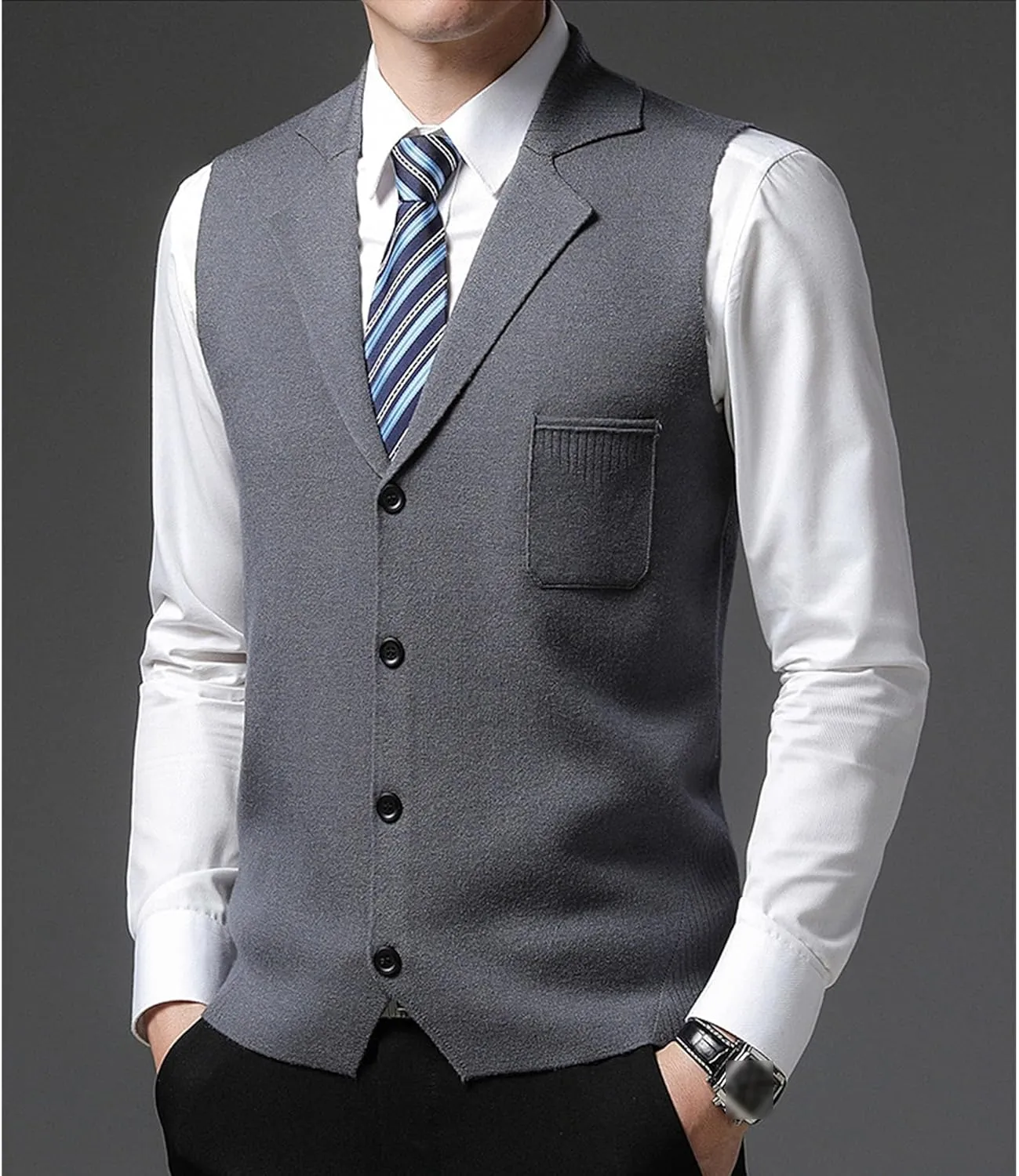 Men's Button Down Cardigan Vest Casual Knitted Slim Fit Vests Sweater Cable Knit Sleeveless Waistcoats