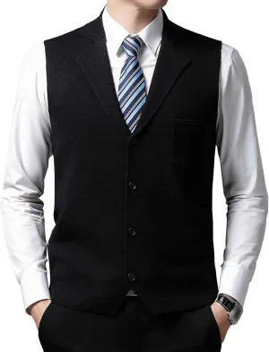 Men's Button Down Cardigan Vest Casual Knitted Slim Fit Vests Sweater Cable Knit Sleeveless Waistcoats