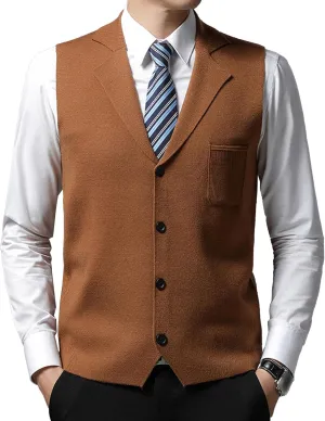 Men's Button Down Cardigan Vest Casual Knitted Slim Fit Vests Sweater Cable Knit Sleeveless Waistcoats