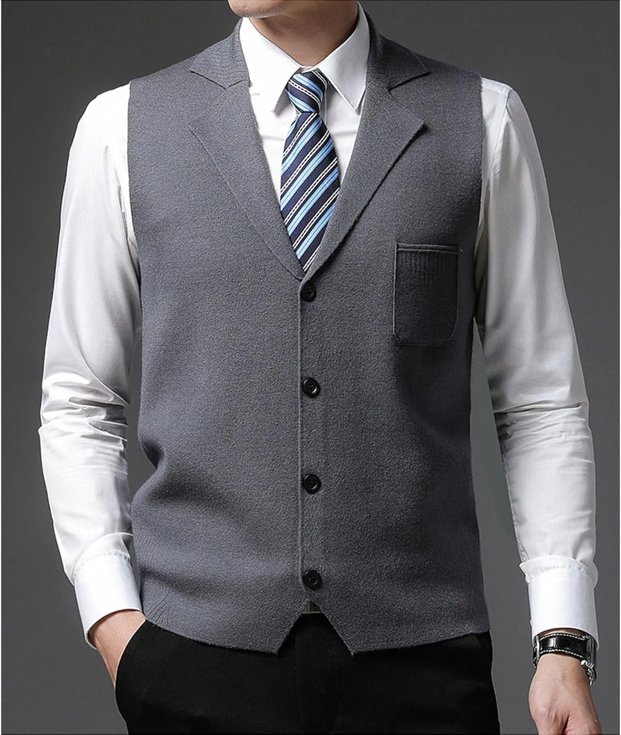 Men's Button Down Cardigan Vest Casual Knitted Slim Fit Vests Sweater Cable Knit Sleeveless Waistcoats