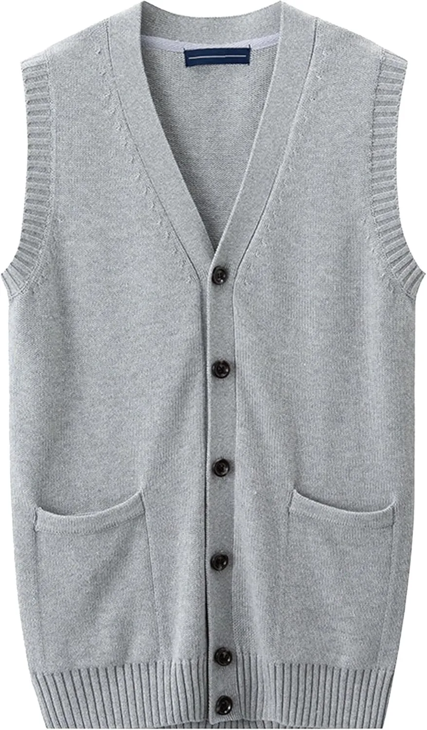 Men's Cable Knit Cardigan Vest Wool Blend V-Neck Button Sleeveless Vests Button Down Cardigan Waistcoats