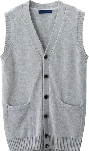 Men's Cable Knit Cardigan Vest Wool Blend V-Neck Button Sleeveless Vests Button Down Cardigan Waistcoats
