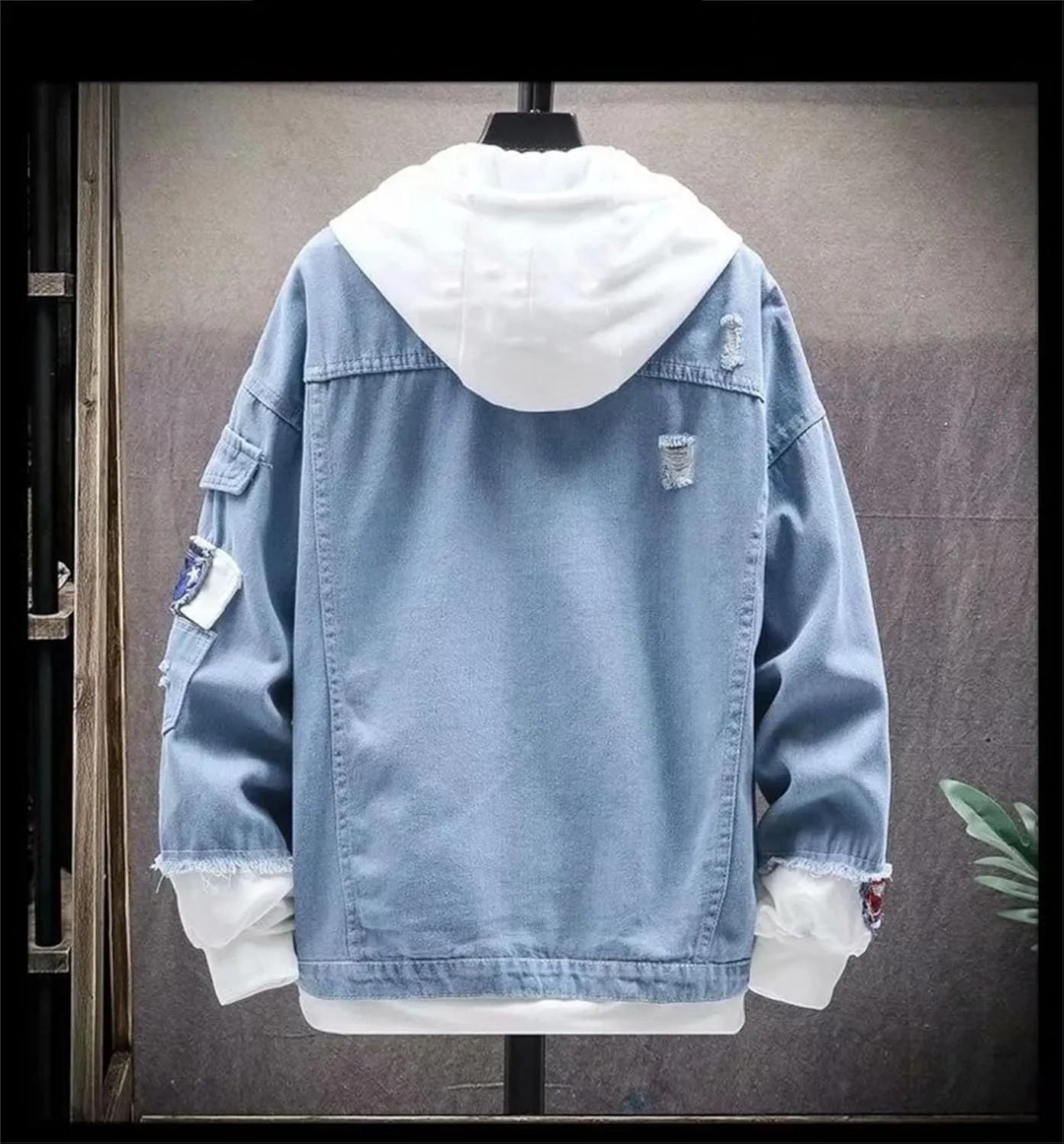 Mens Casual Hooded Denim Jacket Men Classic Vintage Jean Jacket Outerwear Trucker Jean Coats