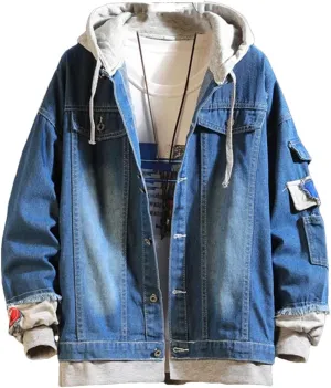 Mens Casual Hooded Denim Jacket Men Classic Vintage Jean Jacket Outerwear Trucker Jean Coats