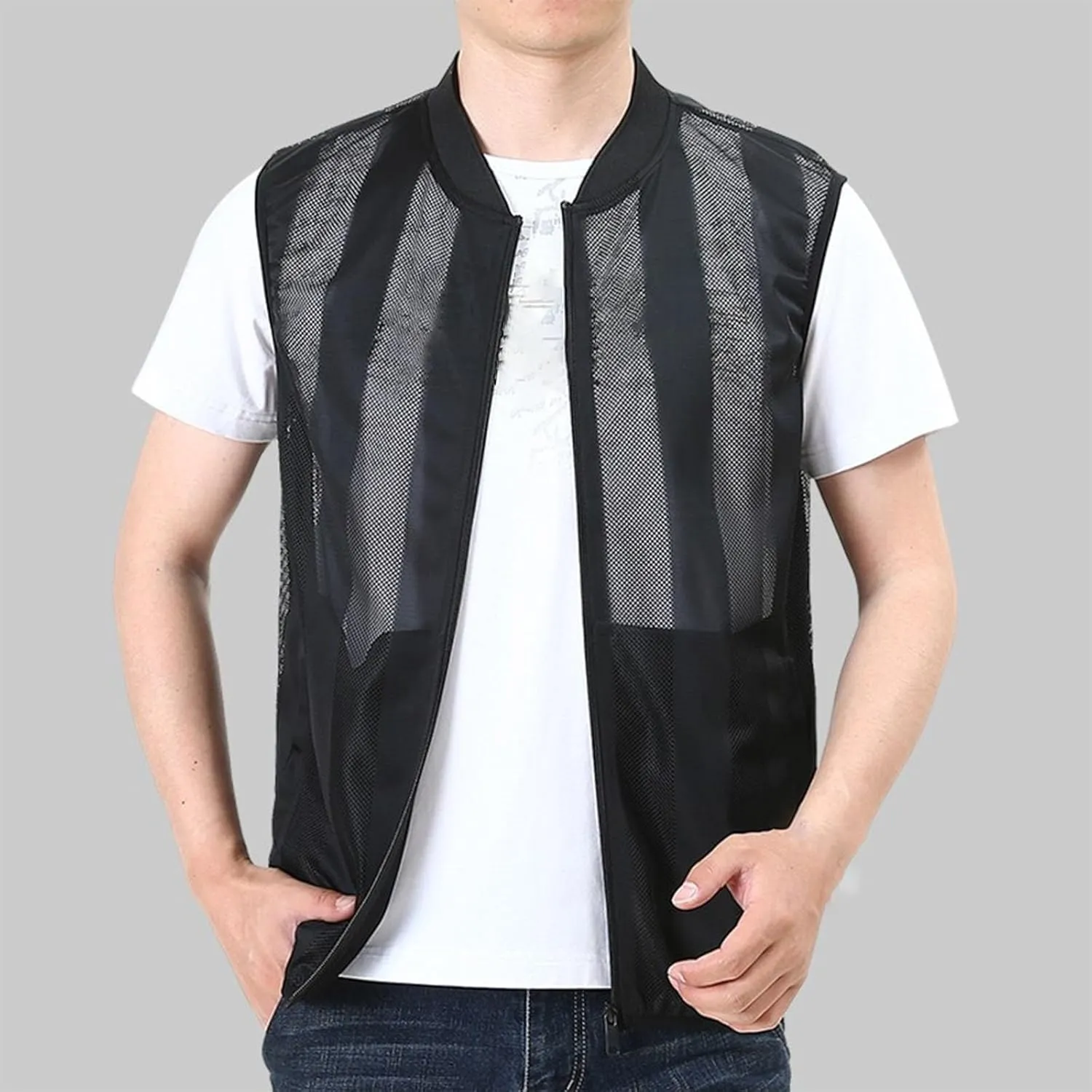 Men's Casual Lightweight Breathable Mesh Cycling Travel Zip Vests Outdoor Hiking Travel Quick Dry Gilet Outerwear