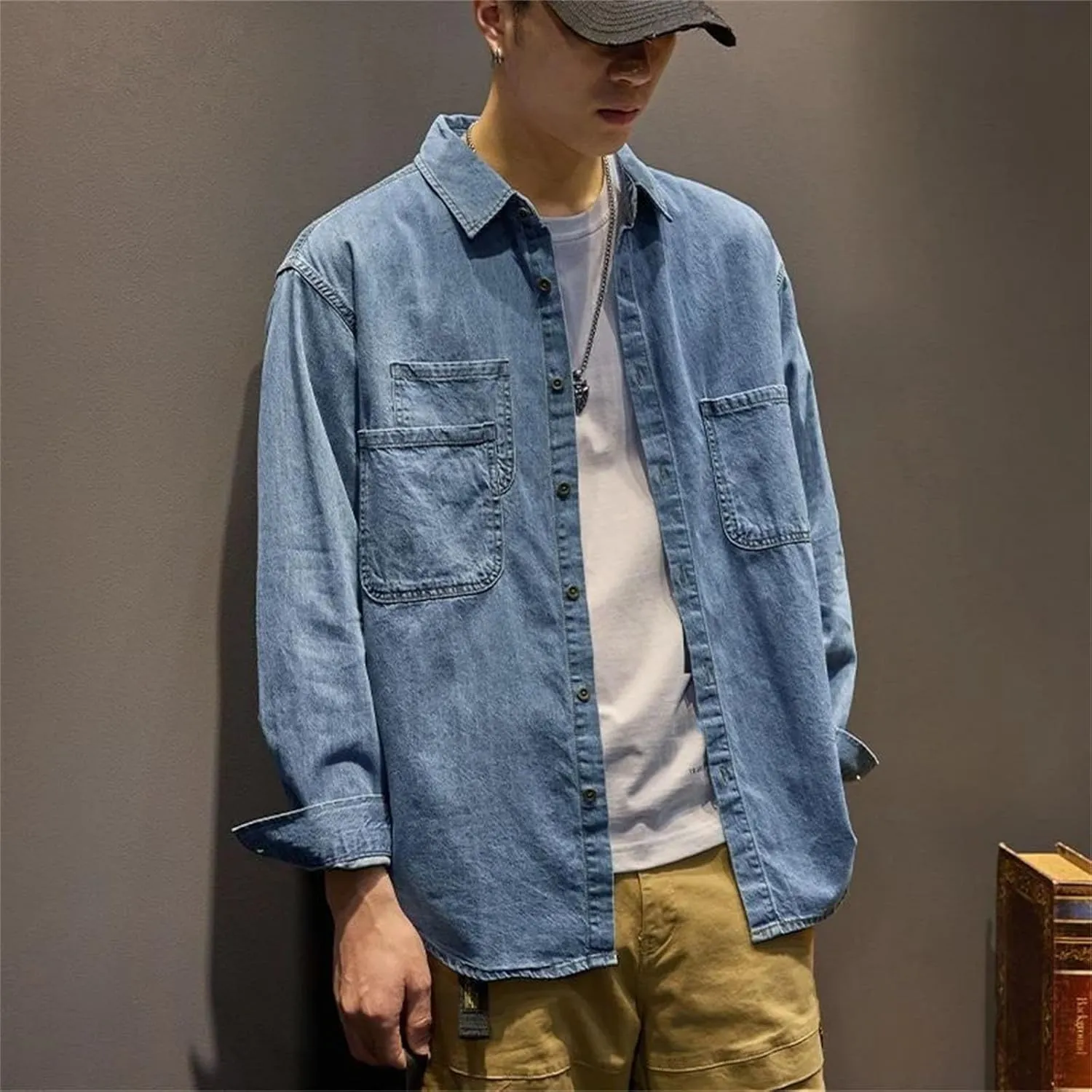 Men's Classic Vintage Denim Jacket Men Casual Cargo Shirt Jean Coats Lightweight Sport Coats