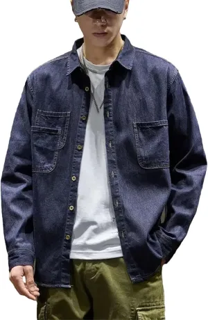 Men's Classic Vintage Denim Jacket Men Casual Cargo Shirt Jean Coats Lightweight Sport Coats
