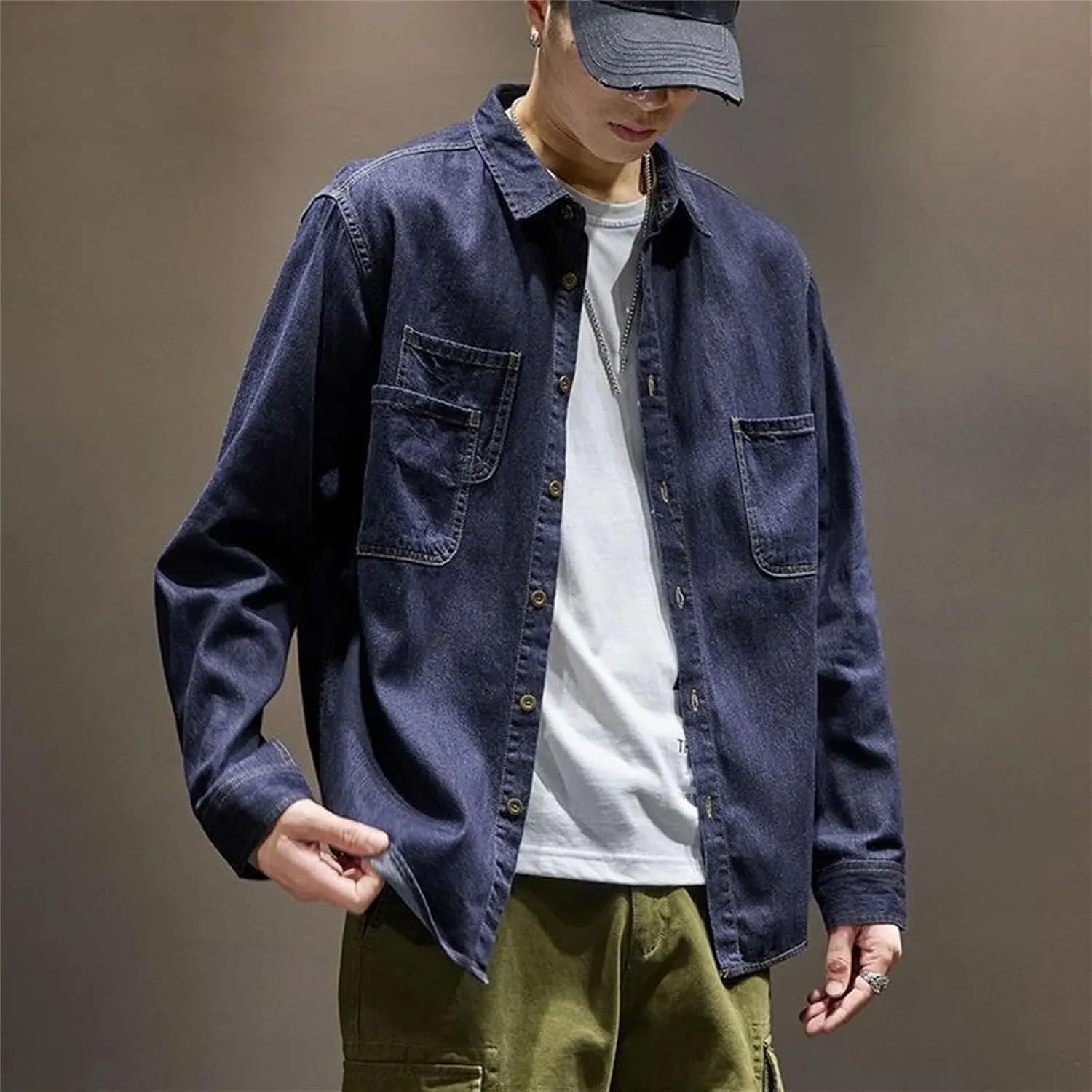 Men's Classic Vintage Denim Jacket Men Casual Cargo Shirt Jean Coats Lightweight Sport Coats