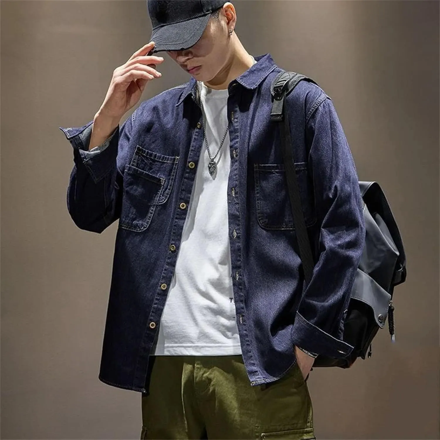 Men's Classic Vintage Denim Jacket Men Casual Cargo Shirt Jean Coats Lightweight Sport Coats