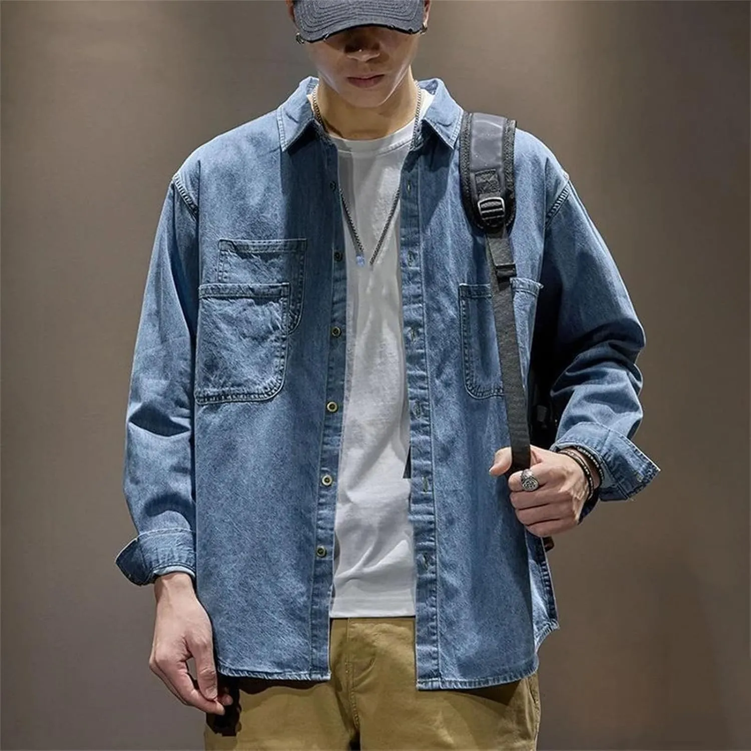 Men's Classic Vintage Denim Jacket Men Casual Cargo Shirt Jean Coats Lightweight Sport Coats