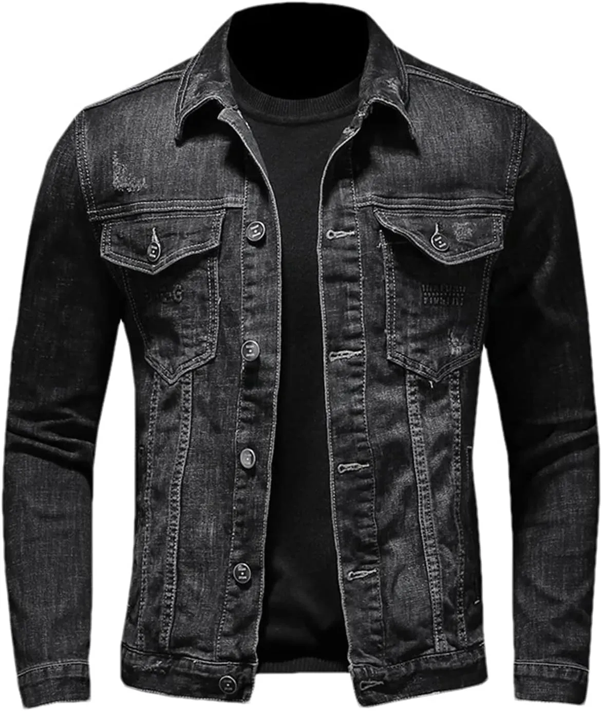 Men's Denim Jacket Casual Cotton Turn Down Collar Motorcycle Jean Coats Black Button Down Cowboy Outerwear