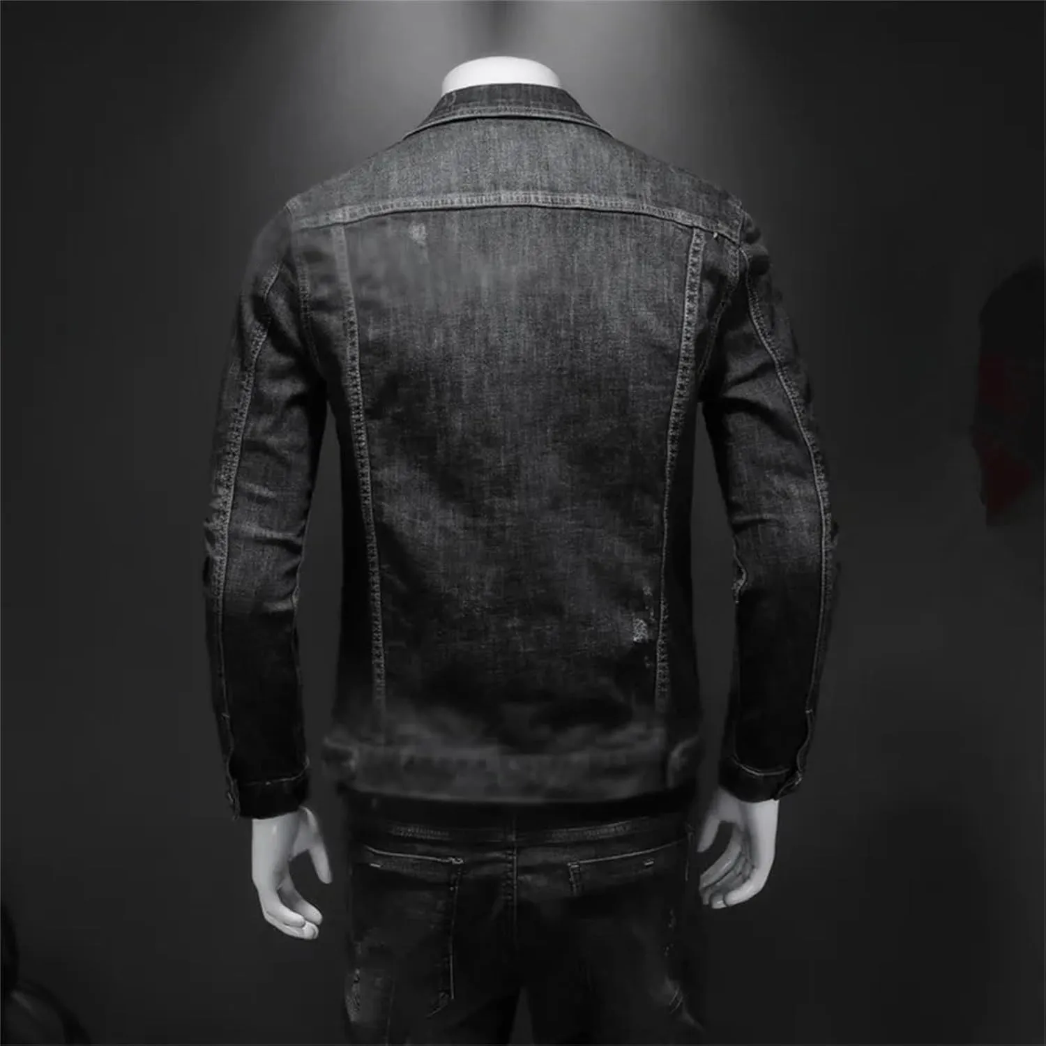 Men's Denim Jacket Casual Cotton Turn Down Collar Motorcycle Jean Coats Black Button Down Cowboy Outerwear