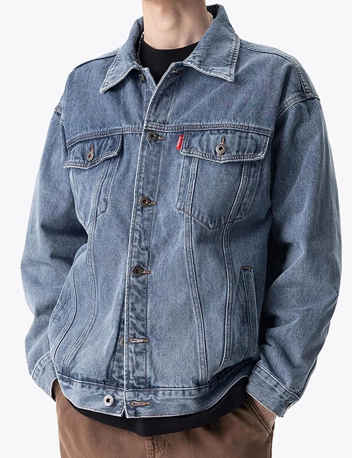 Mens Denim Jacket Casual Work Jean Coats Trucker Jacket Long Sleeve Regular Fit Spring Fall Outfits