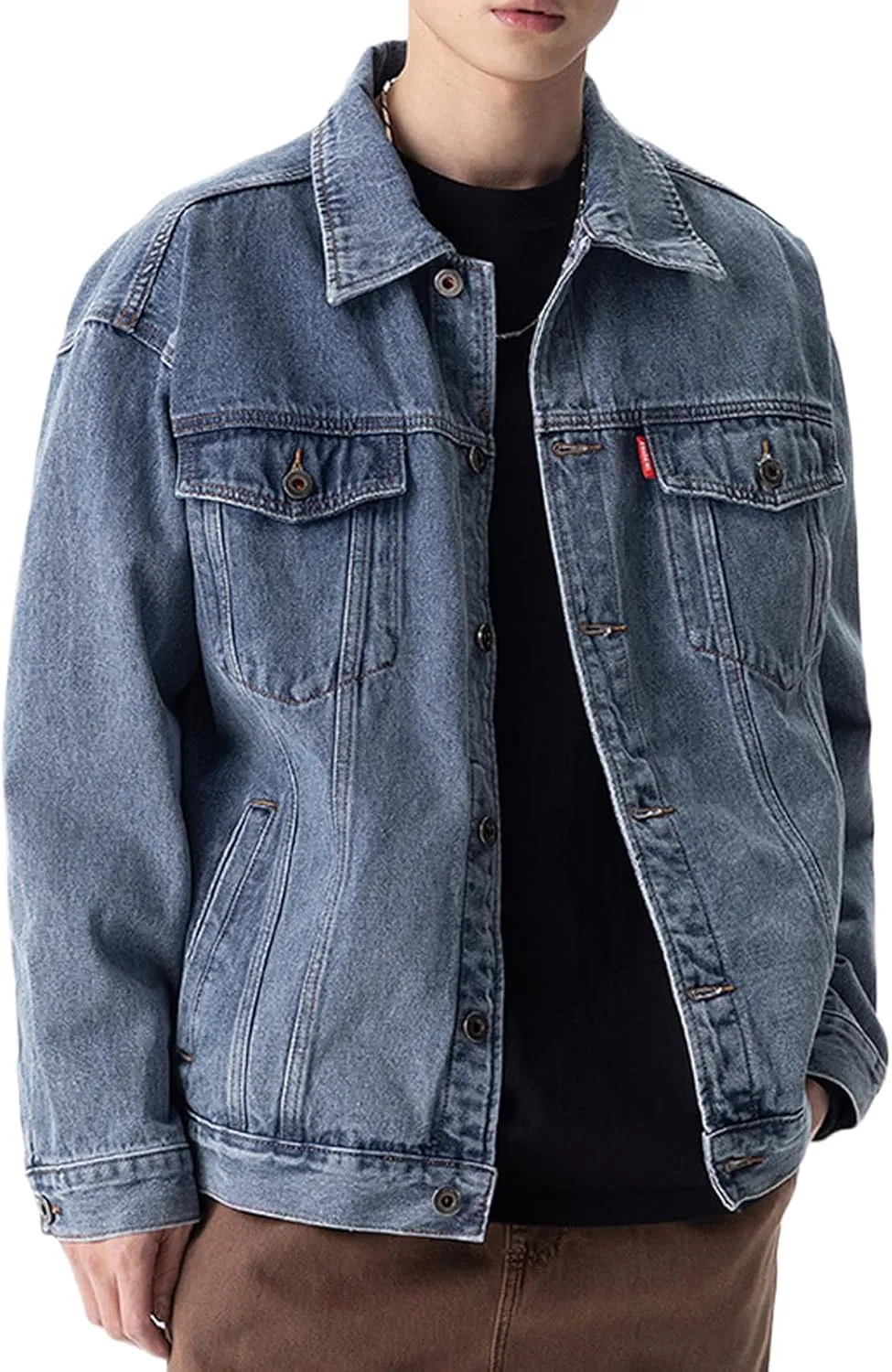 Mens Denim Jacket Casual Work Jean Coats Trucker Jacket Long Sleeve Regular Fit Spring Fall Outfits