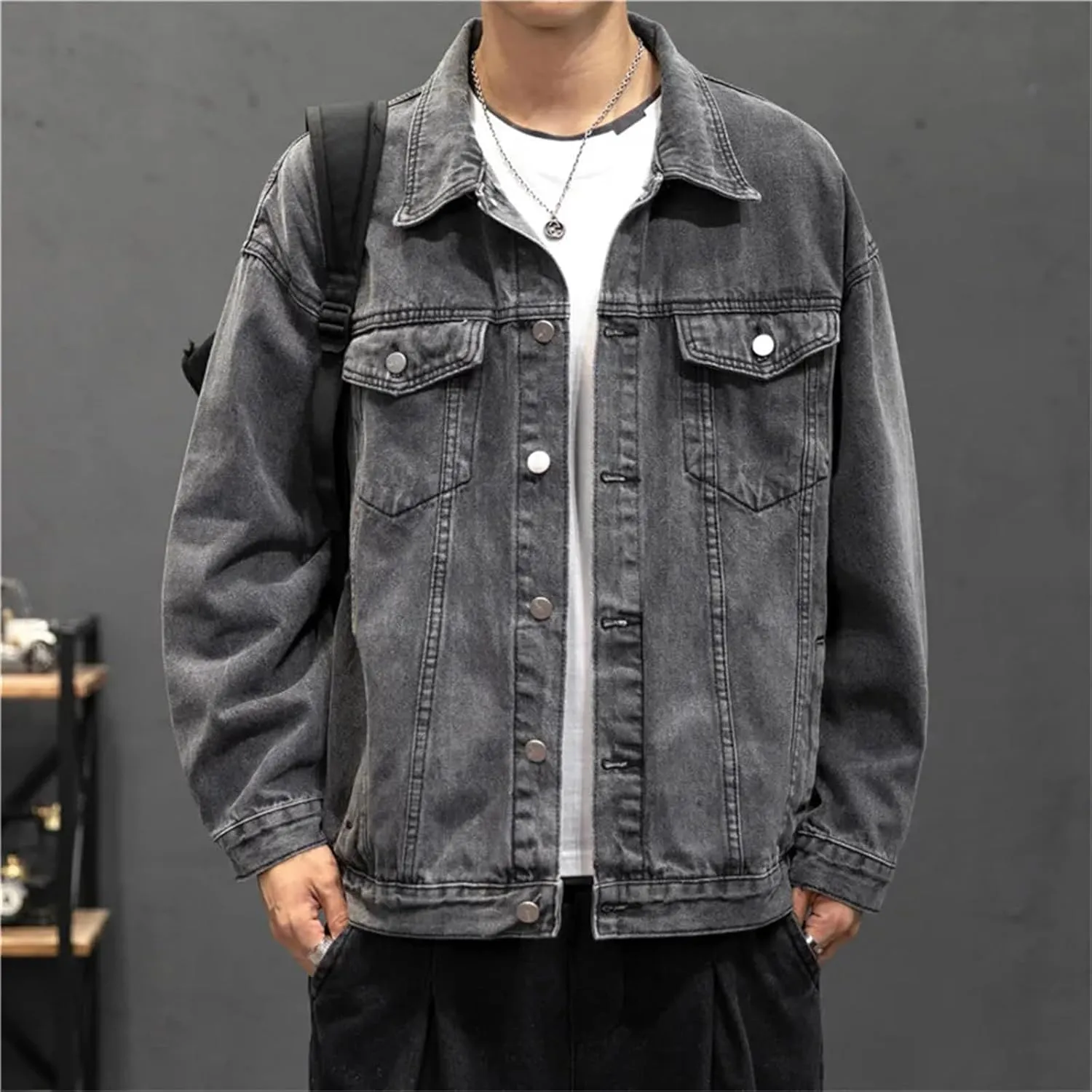 Mens Denim Jacket Vintage Jean Coats Streetwear Fashion Jacket Men Turn-Down Collar Outerwear Cotton Trucker Jacket