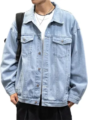 Mens Denim Jacket Vintage Jean Coats Streetwear Fashion Jacket Men Turn-Down Collar Outerwear Cotton Trucker Jacket