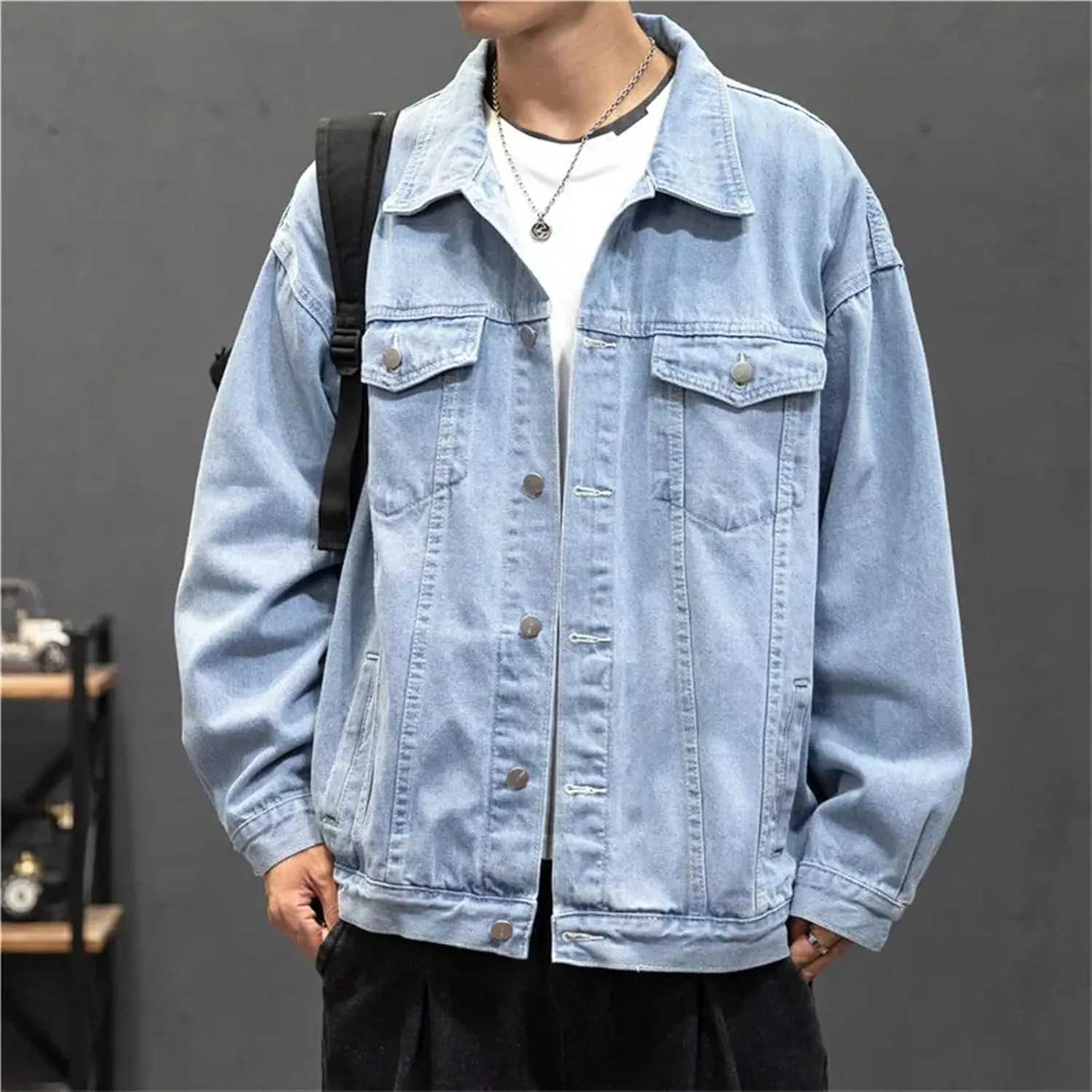 Mens Denim Jacket Vintage Jean Coats Streetwear Fashion Jacket Men Turn-Down Collar Outerwear Cotton Trucker Jacket