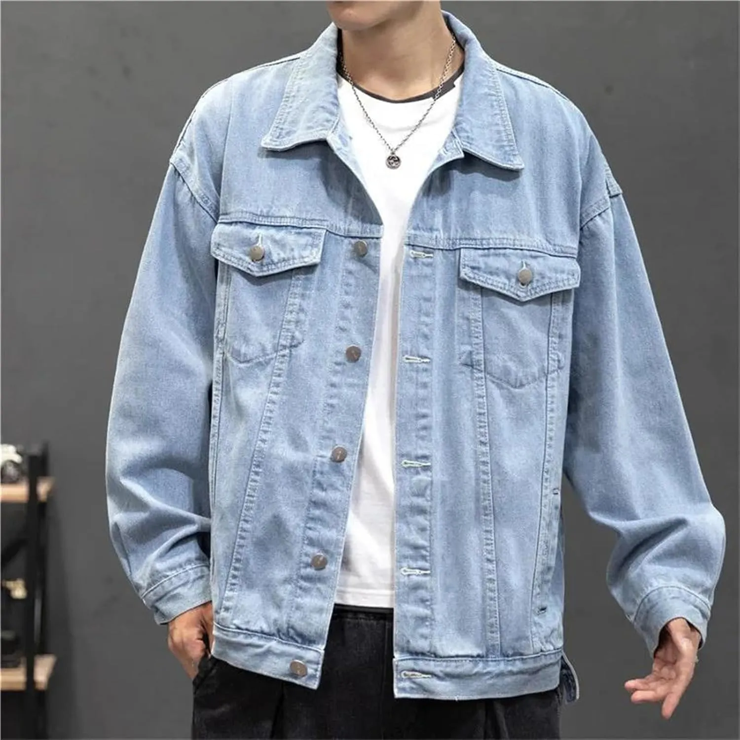 Mens Denim Jacket Vintage Jean Coats Streetwear Fashion Jacket Men Turn-Down Collar Outerwear Cotton Trucker Jacket