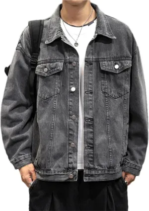Mens Denim Jacket Vintage Jean Coats Streetwear Fashion Jacket Men Turn-Down Collar Outerwear Cotton Trucker Jacket