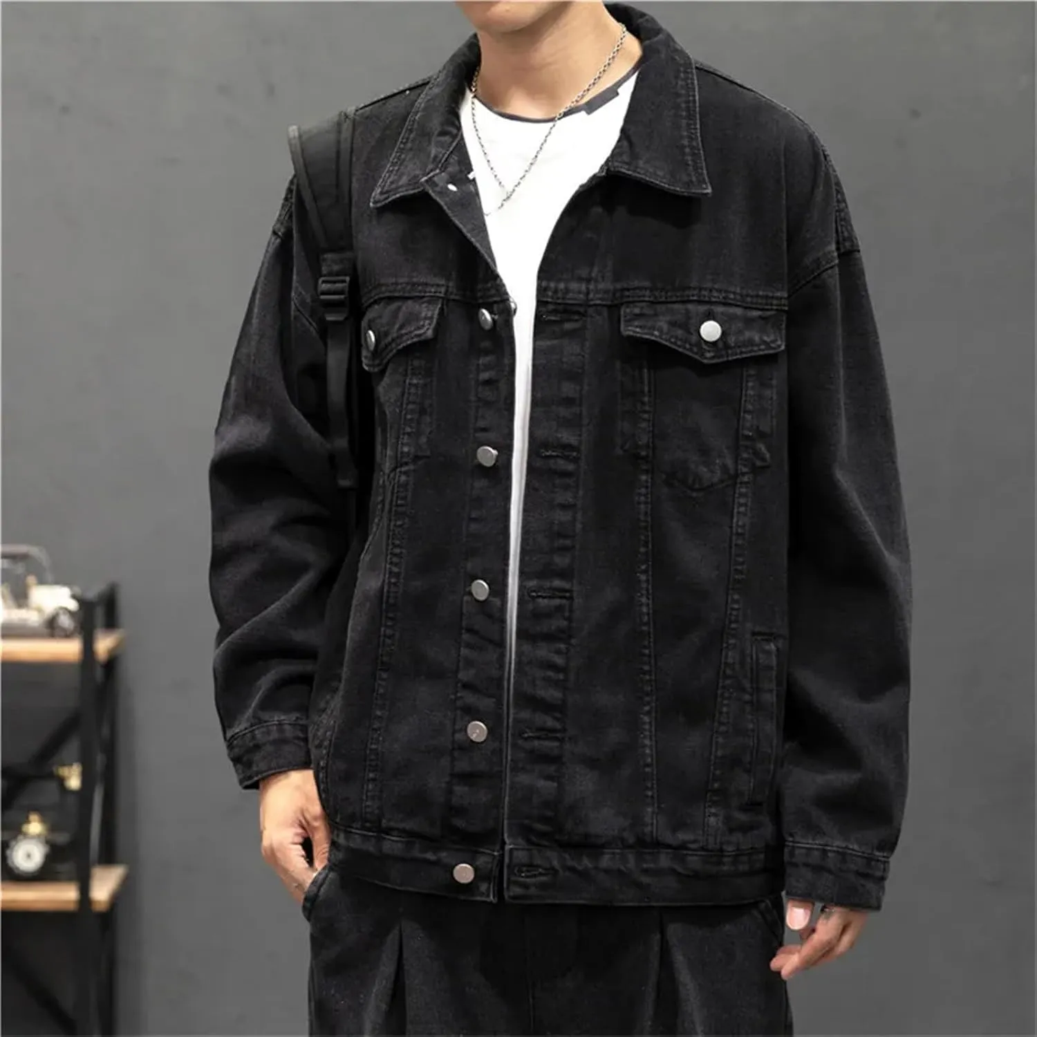 Mens Denim Jacket Vintage Jean Coats Streetwear Fashion Jacket Men Turn-Down Collar Outerwear Cotton Trucker Jacket
