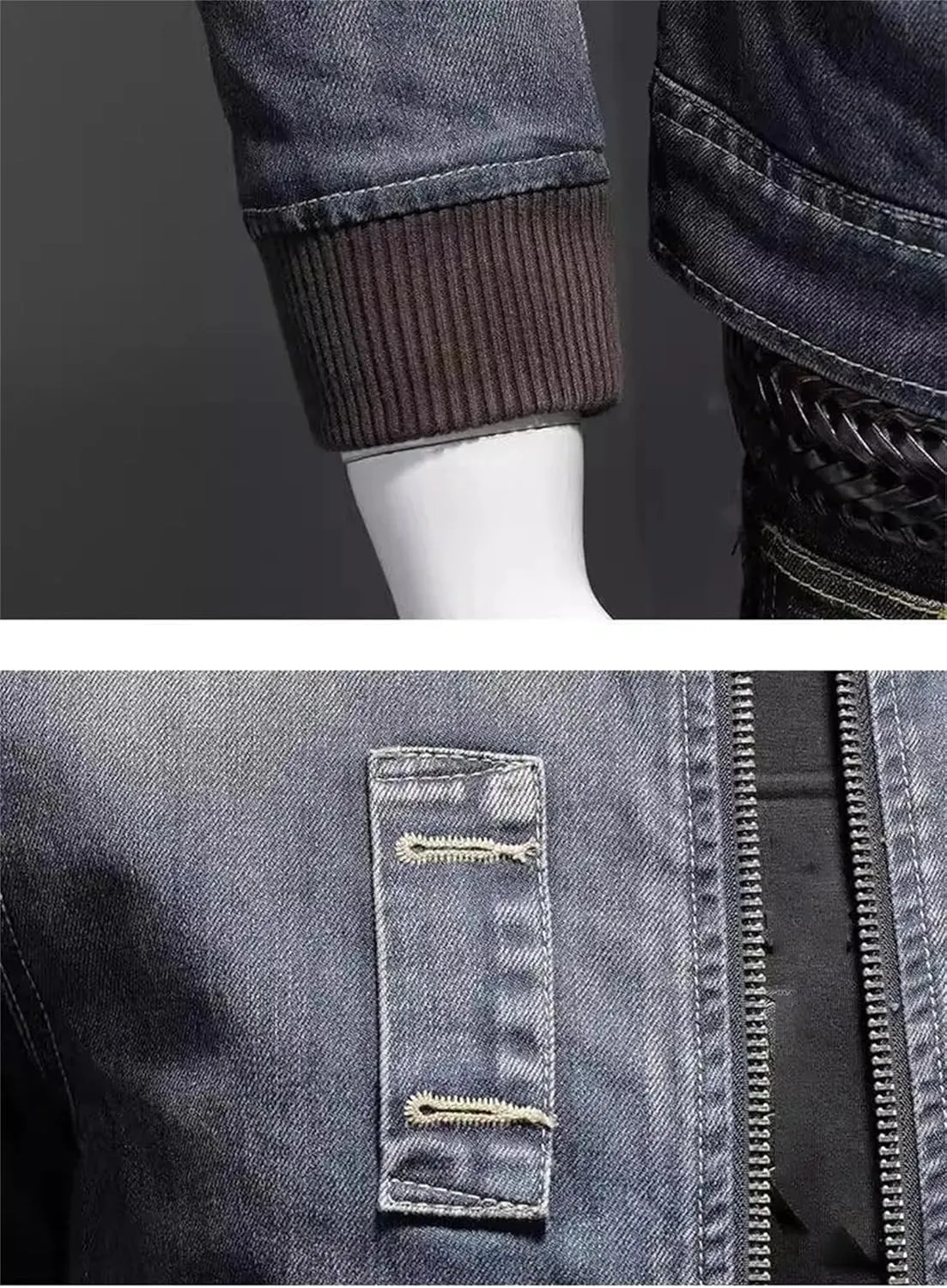 Men's Denim Jacket Vintage Loose Casual Fleece Winter Jacket Fashion Lapel Zipper Motorcycle Jean Coats
