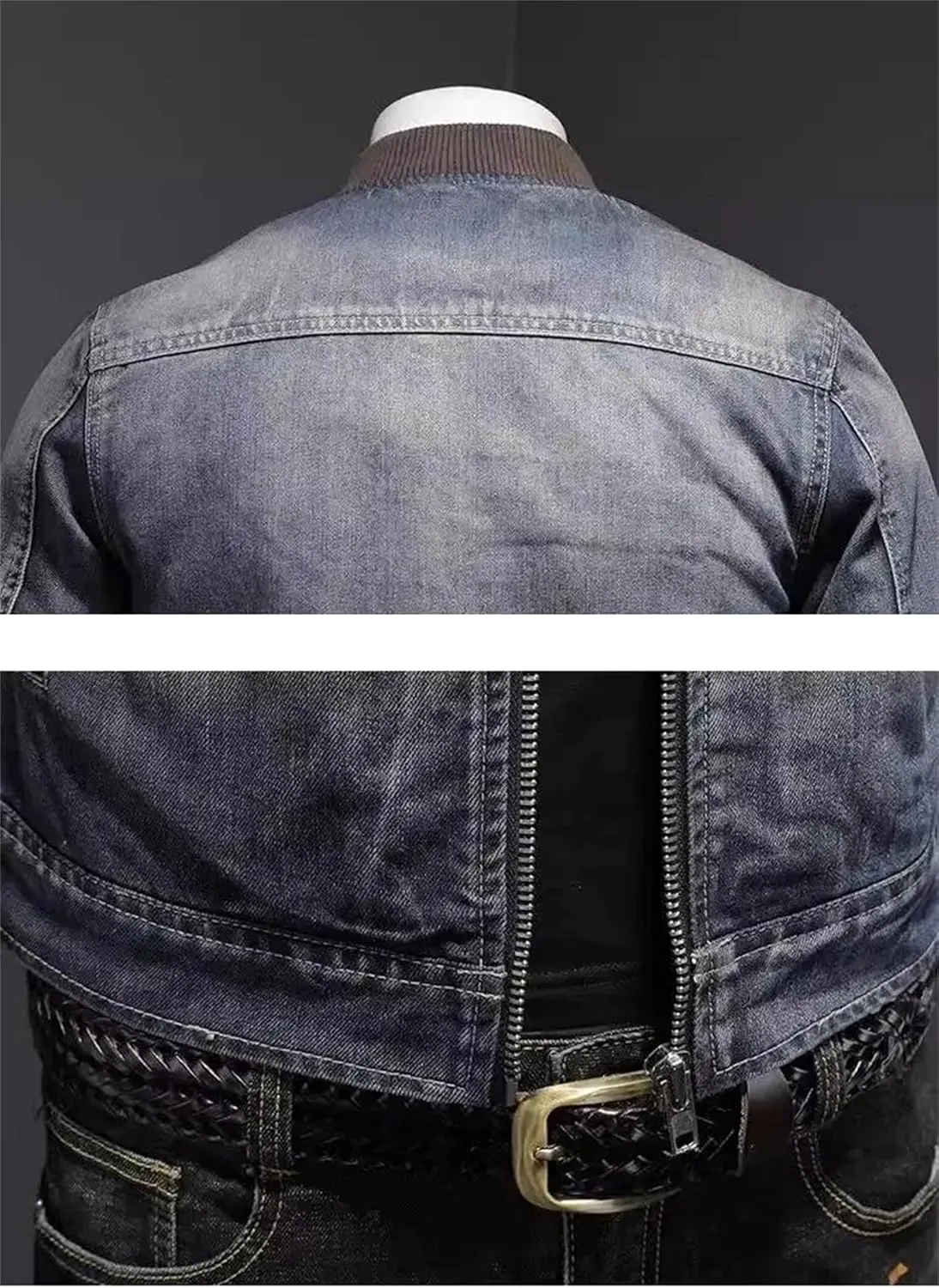 Men's Denim Jacket Vintage Loose Casual Fleece Winter Jacket Fashion Lapel Zipper Motorcycle Jean Coats