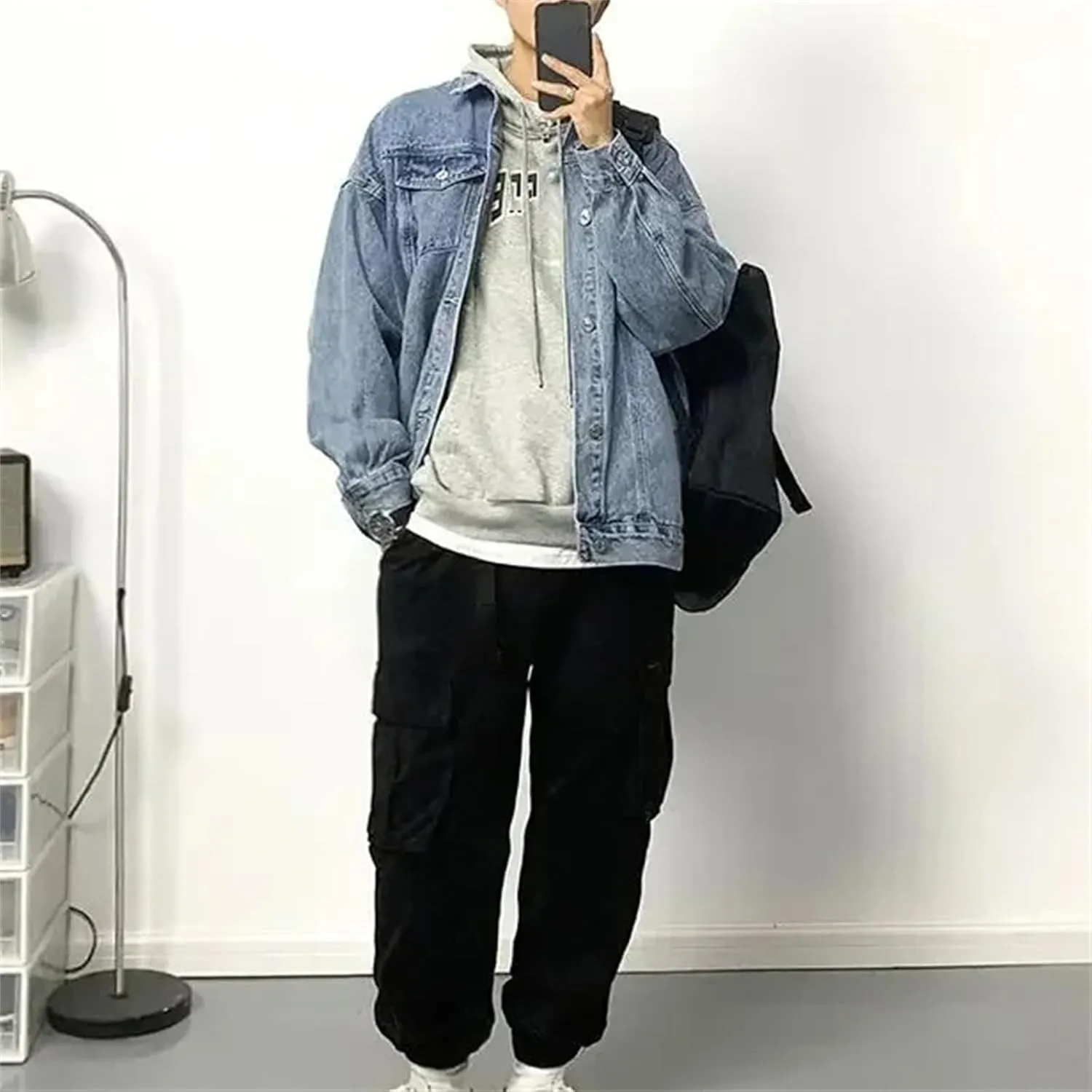 Men's Denim Jacket Wide Sleeves Male Jean Coats Button Trendy Clothing Plus Size Vintage Trucker Jacket