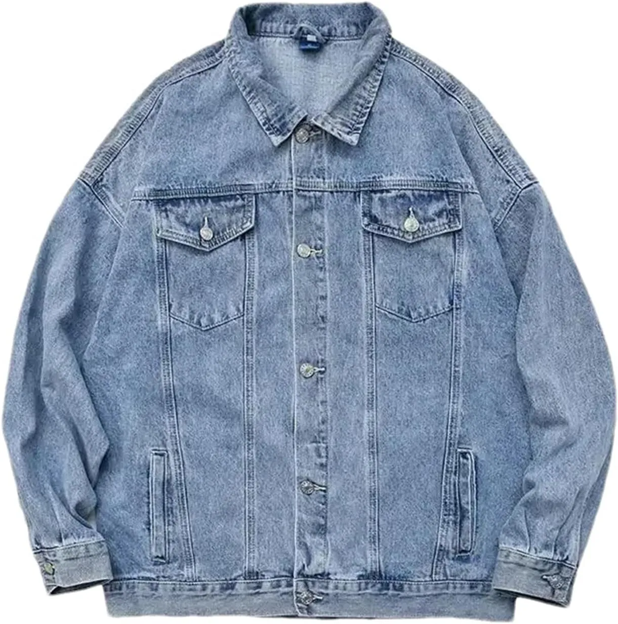 Men's Denim Jacket Wide Sleeves Male Jean Coats Button Trendy Clothing Plus Size Vintage Trucker Jacket