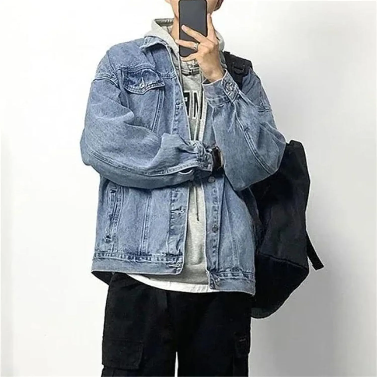 Men's Denim Jacket Wide Sleeves Male Jean Coats Button Trendy Clothing Plus Size Vintage Trucker Jacket