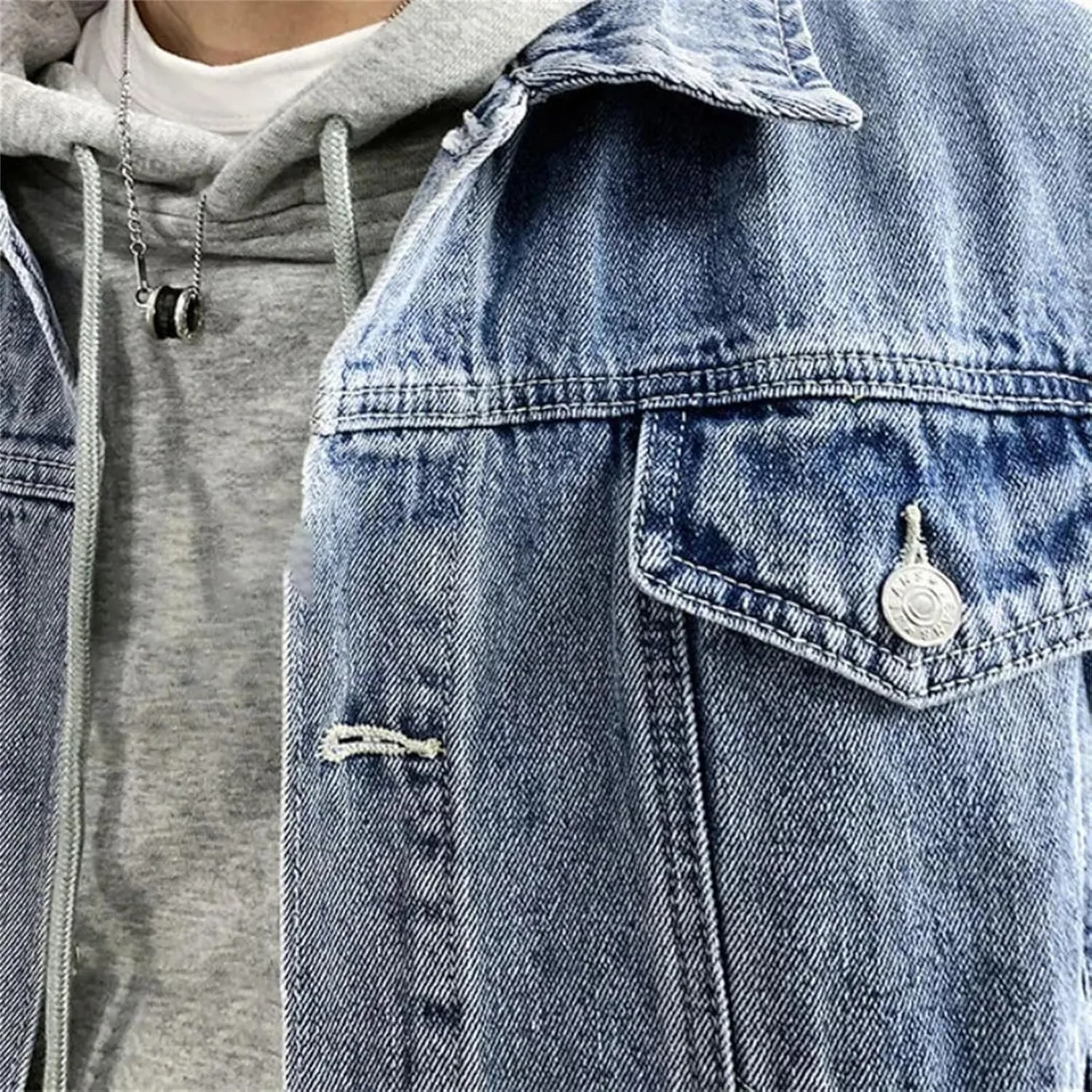 Men's Denim Jacket Wide Sleeves Male Jean Coats Button Trendy Clothing Plus Size Vintage Trucker Jacket