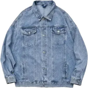 Men's Denim Jacket Wide Sleeves Male Jean Coats Button Trendy Clothing Plus Size Vintage Trucker Jacket