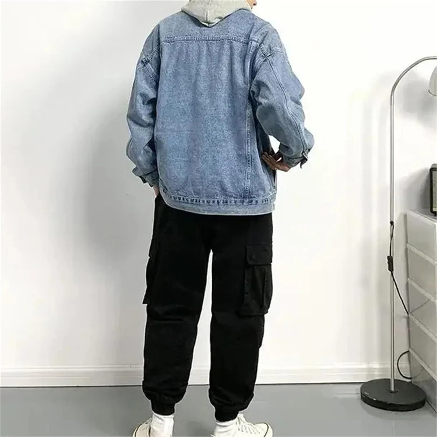 Men's Denim Jacket Wide Sleeves Male Jean Coats Button Trendy Clothing Plus Size Vintage Trucker Jacket