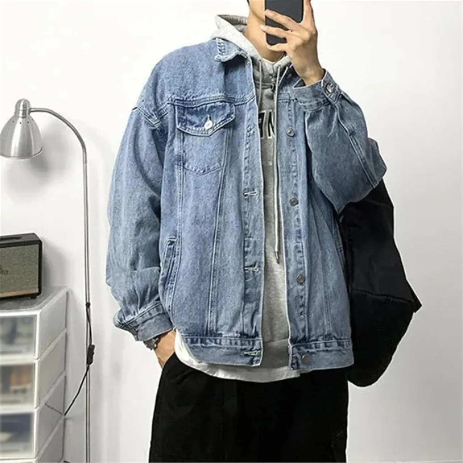Men's Denim Jacket Wide Sleeves Male Jean Coats Button Trendy Clothing Plus Size Vintage Trucker Jacket