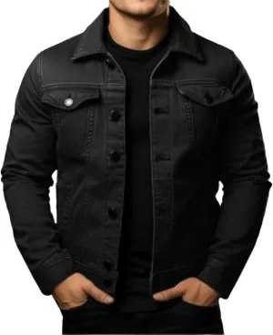 Men's Denim Jackets Casual Slim Fit Classic Jean Coats Lapel Button Long Sleeve Trucker Jean Coat with Pockets