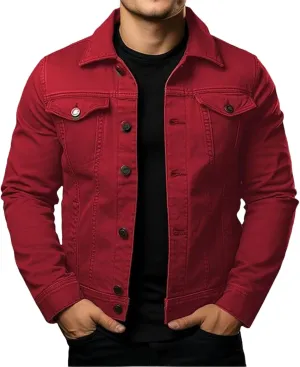 Men's Denim Jackets Casual Slim Fit Classic Jean Coats Lapel Button Long Sleeve Trucker Jean Coat with Pockets
